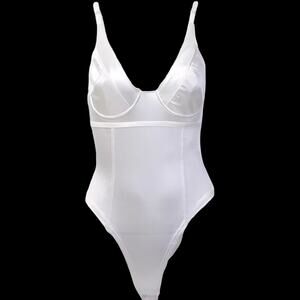 NWOT Stretch Satin Bustier Underwired Bodysuit White Women's Size Small